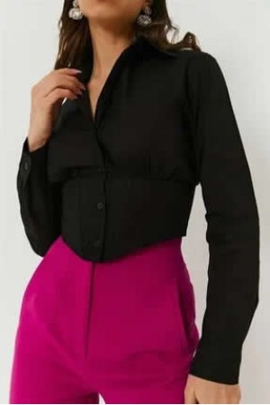 Kadın Siyah Degaje Yaka Askılı Bluz zlm568987